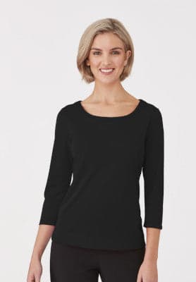 Ladies Smartknit 3/4 Sleeve Top in Black