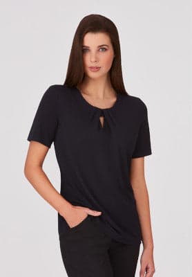 Ladies Keyhole Knit Top in Black