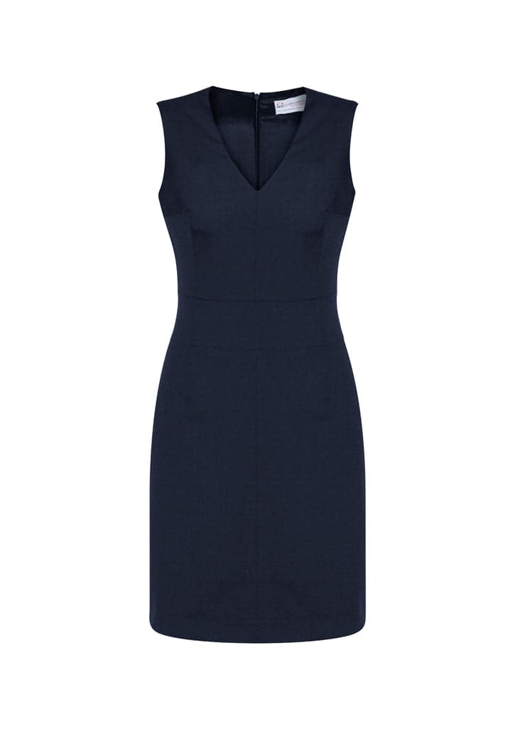 Ladies Wool Sleeveless V Neck Dress in Navy