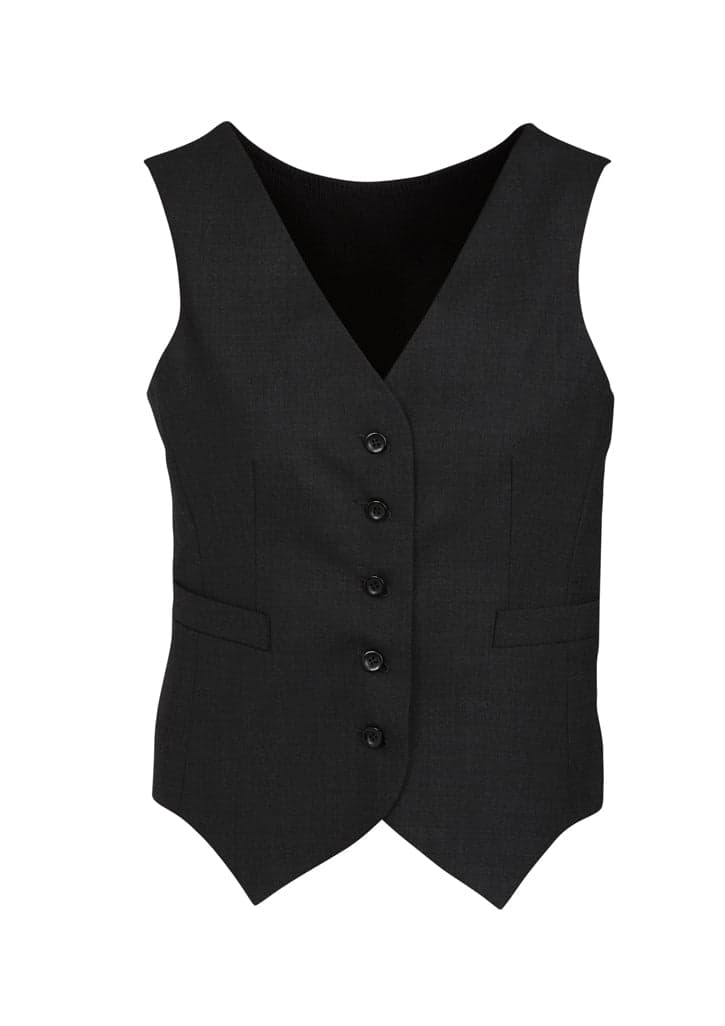 Ladies Wool Peaked Vest with Knitted Back in Black