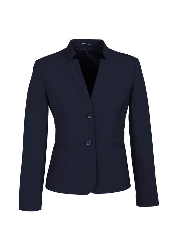 Ladies Wool Short Jacket with Reverse Lapel in Navy