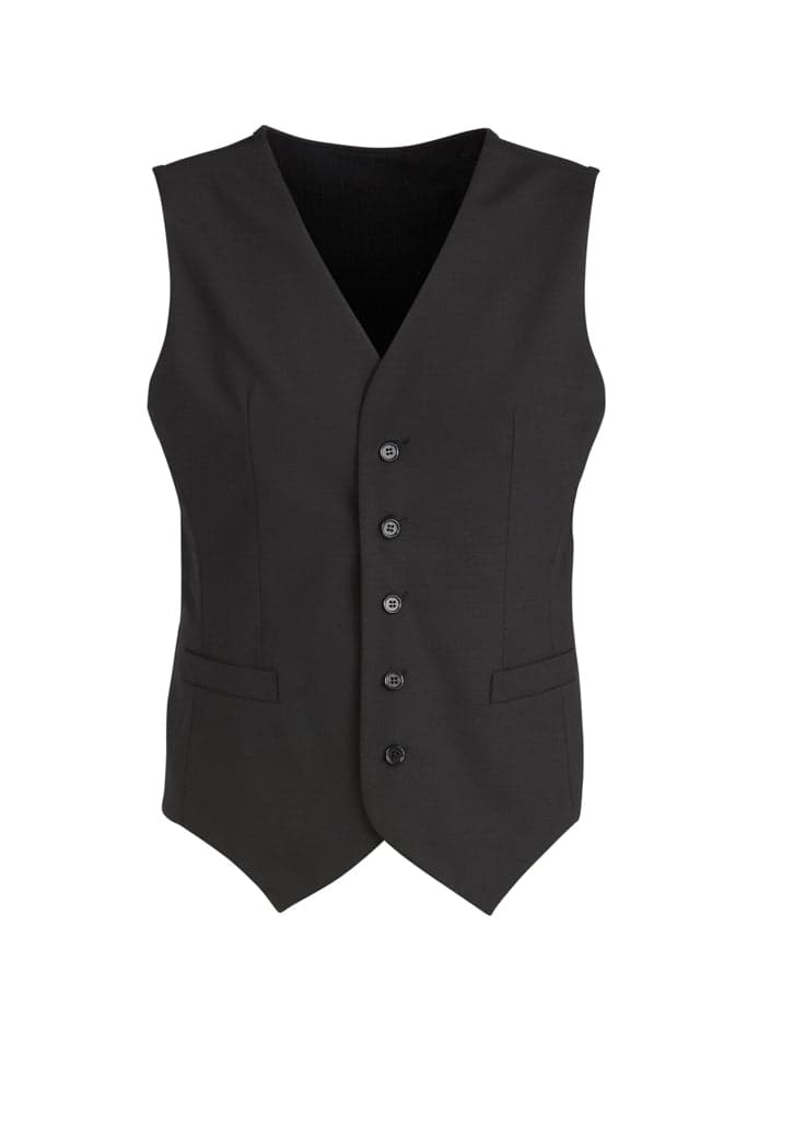 Mens Wool Peaked Vest with Knitted Back in Black