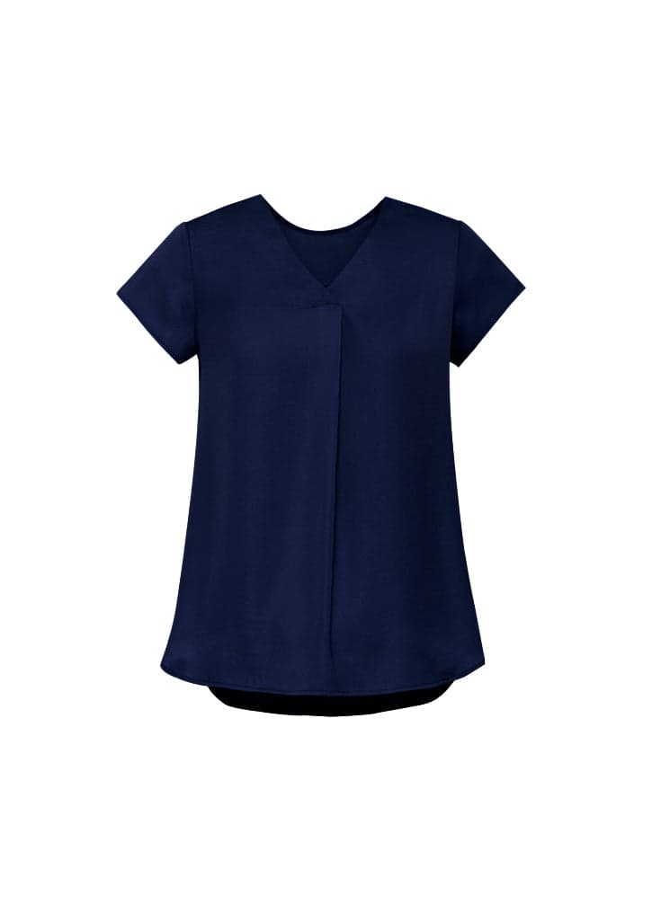 Ladies Kayla V-neck Pleat Blouse in Navy