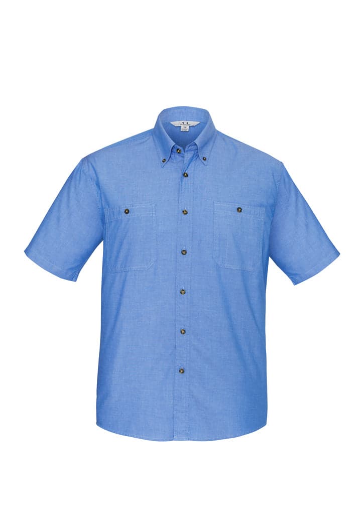 Mens Wrinkle Free Chambray Short Sleeve Shirt in Chambray