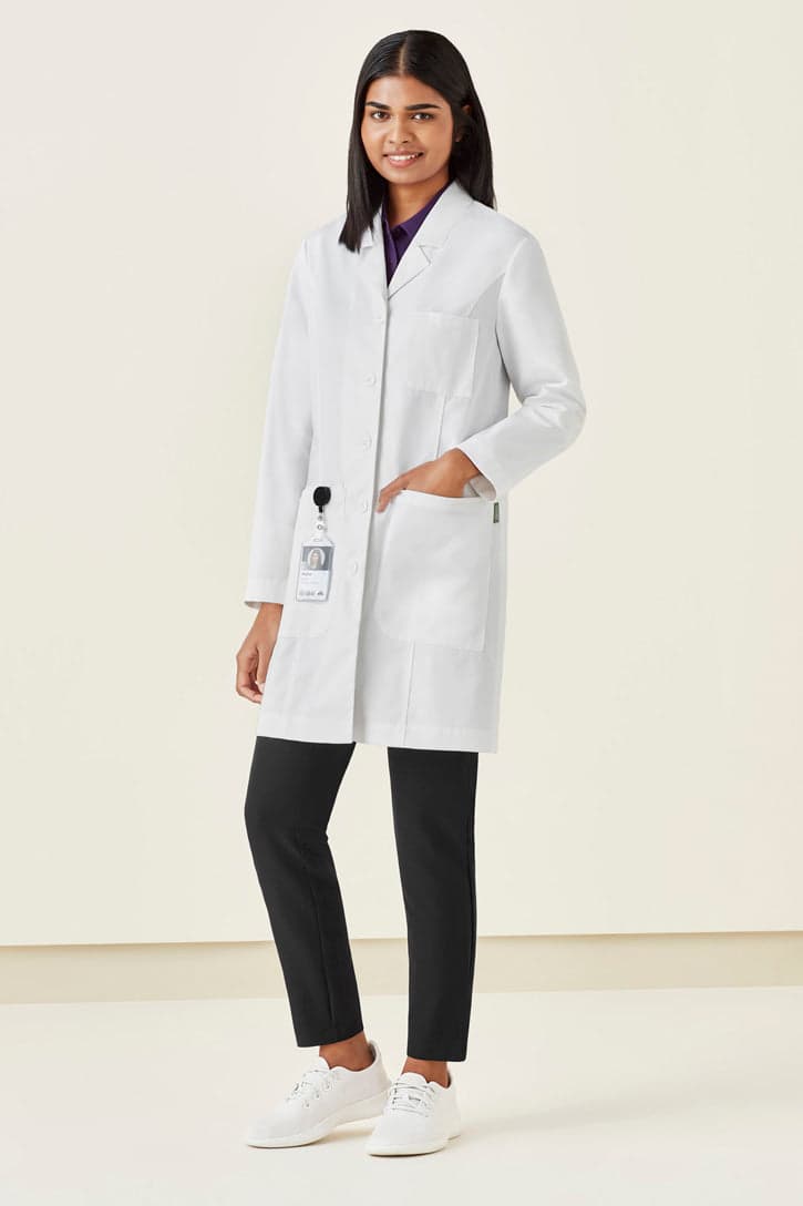 Womens Hope Long Line Lab Coat in White