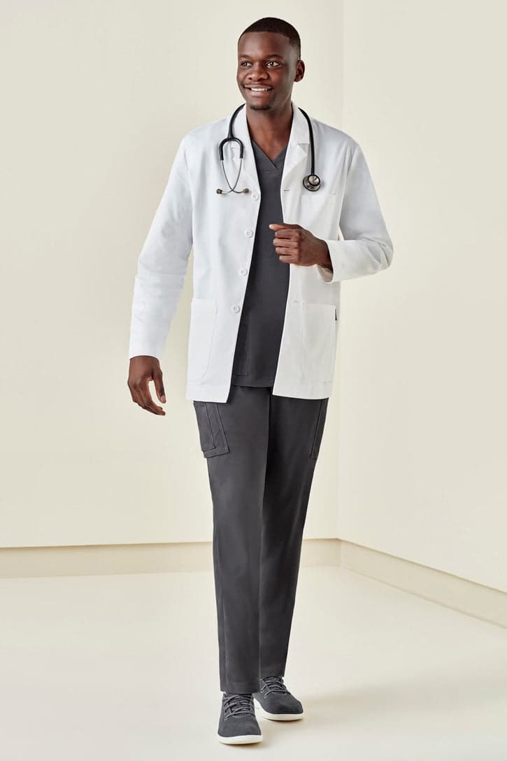 Mens Hope Cropped Lab Coat in White