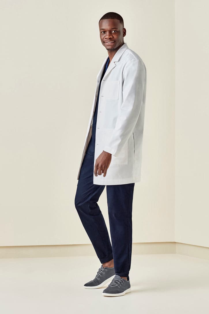 Mens Hope Long Line Lab Coat in White