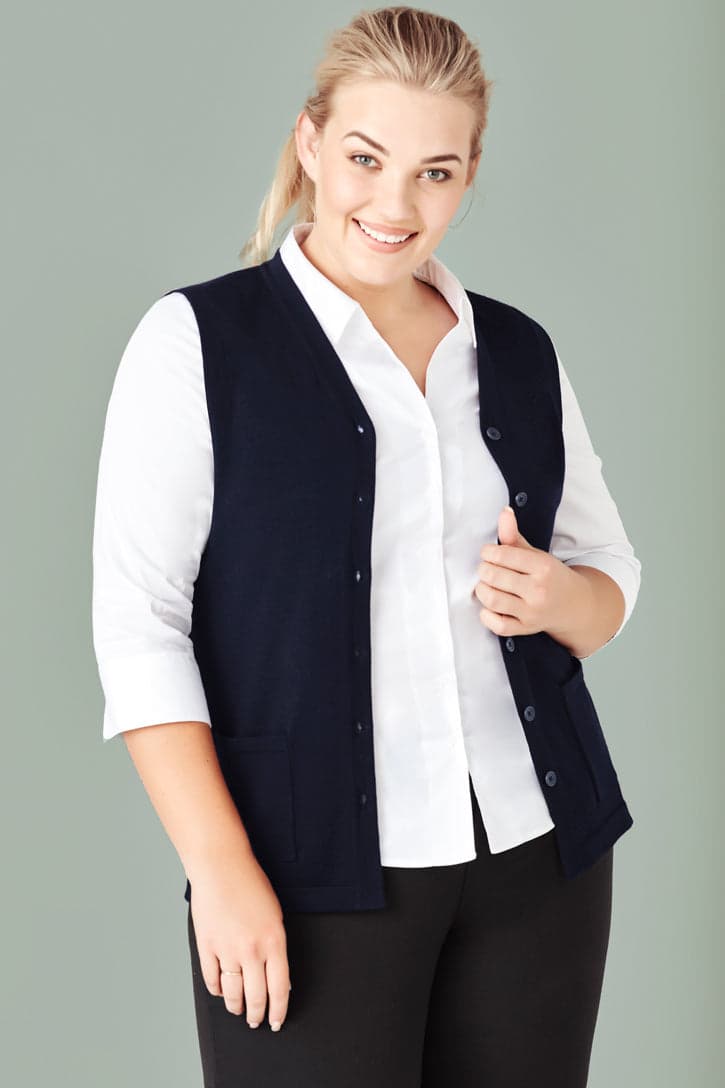 Womens Button Front Knit Vest in Navy