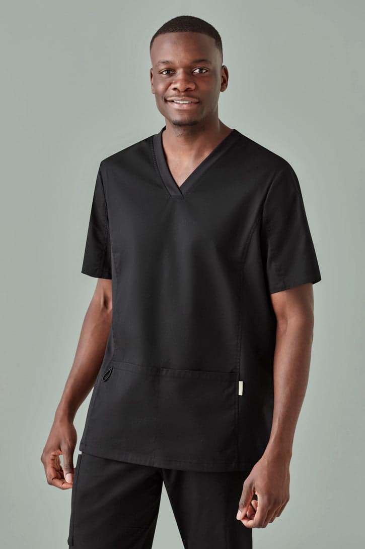 Mens Riley V-Neck Scrub Top in Black