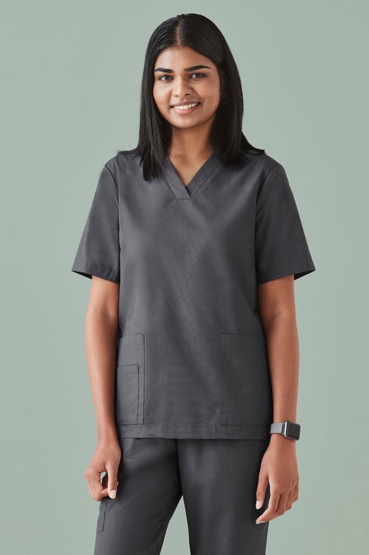 Womens Tokyo V-Neck Scrub Top in Charcoal