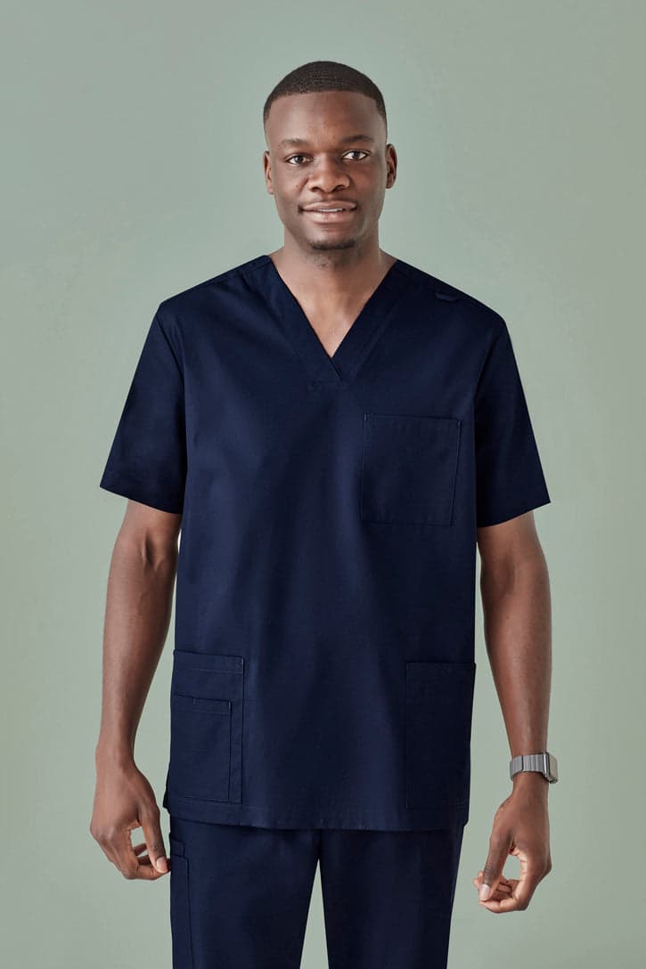 Mens Tokyo V-Neck Scrub Top in Midnight Navy