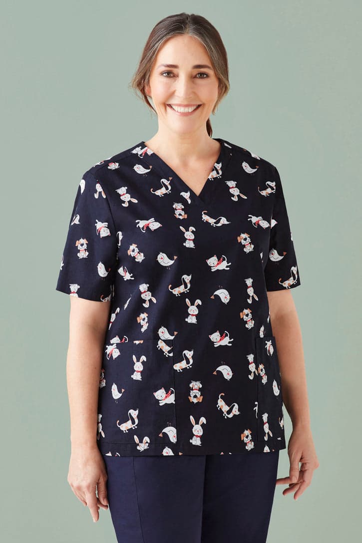 Womens Best Friends Scrub Top in Midnight Navy