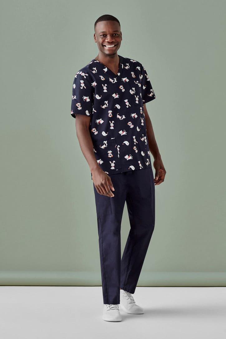 Mens Best Friends Scrub Top in Midnight Navy