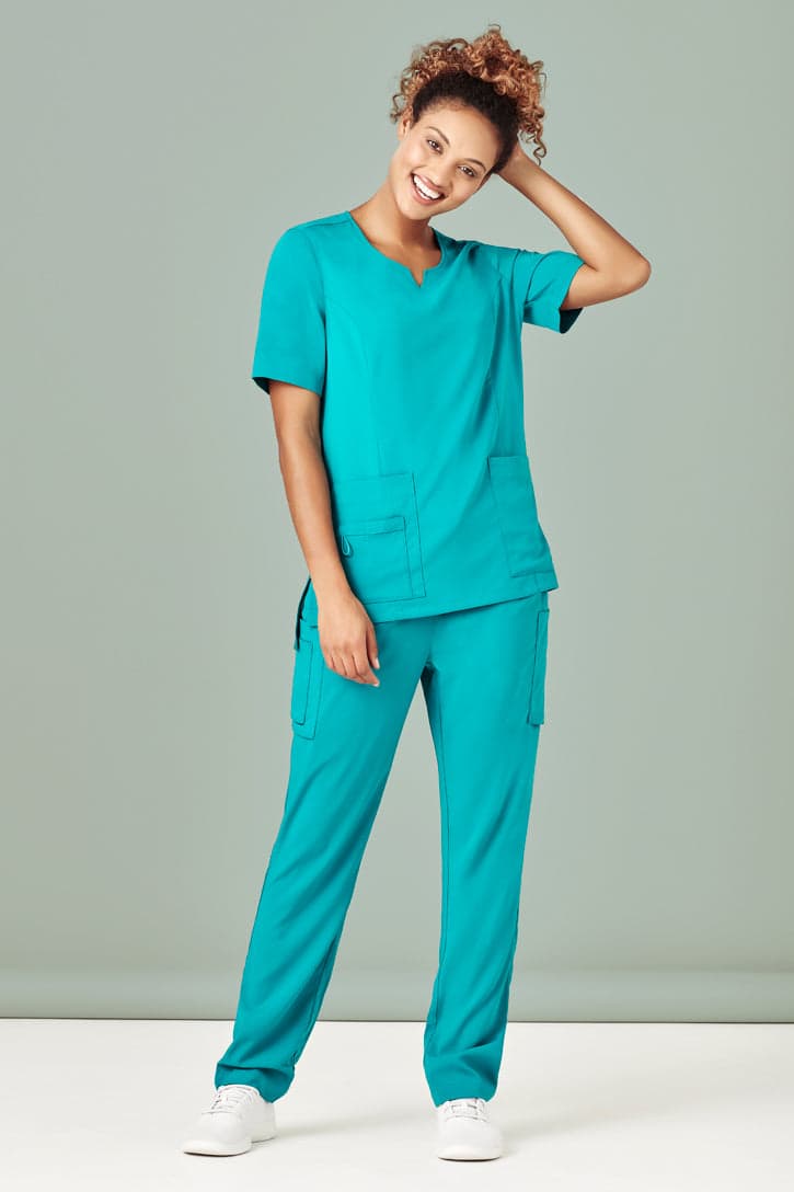Womens Avery Tailored Fit Round Neck Scrub Top in Teal