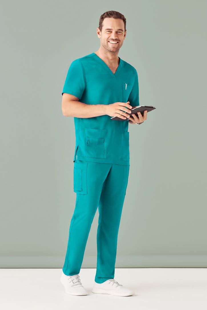 Mens Avery V-Neck Scrub Top in Teal