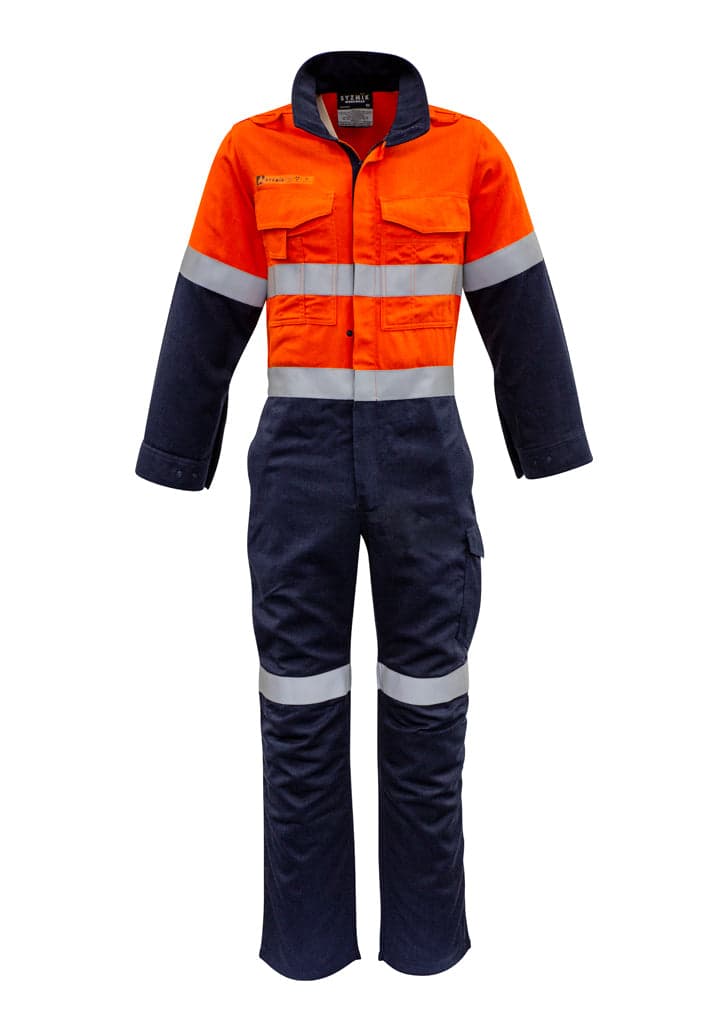 Mens Orange Flame HRC 2 Hoop Taped Spliced Overall in Orange/Navy
