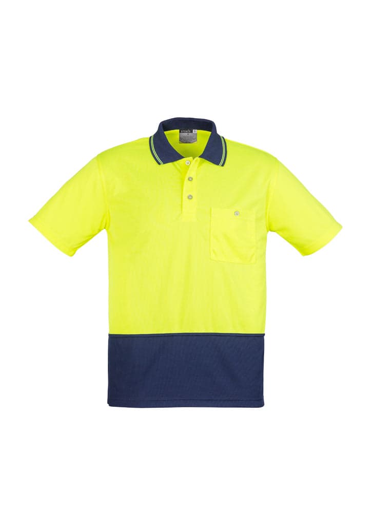 Unisex Hi Vis Basic Spliced Polo - Short Sleeve in Yellow/Navy