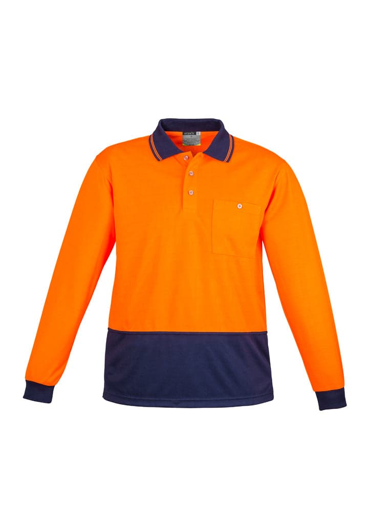 Unisex Hi Vis Basic Spliced Polo - Long Sleeve in Orange/Navy