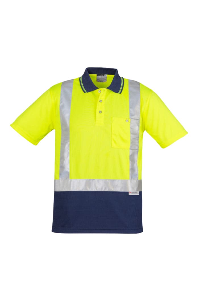 Hi Vis Mnes S/S Spliced Polo - Shoulder Taped in Yellow/Navy