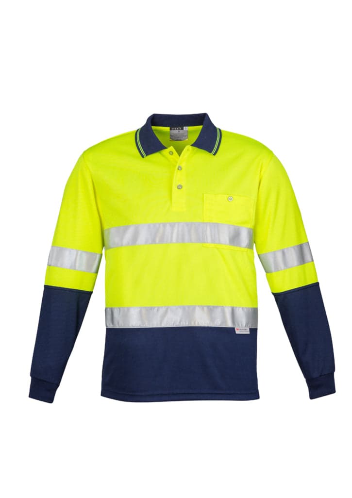Hi Vis Mens L/S Spliced Polo - Hoop Taped in Yellow/Navy