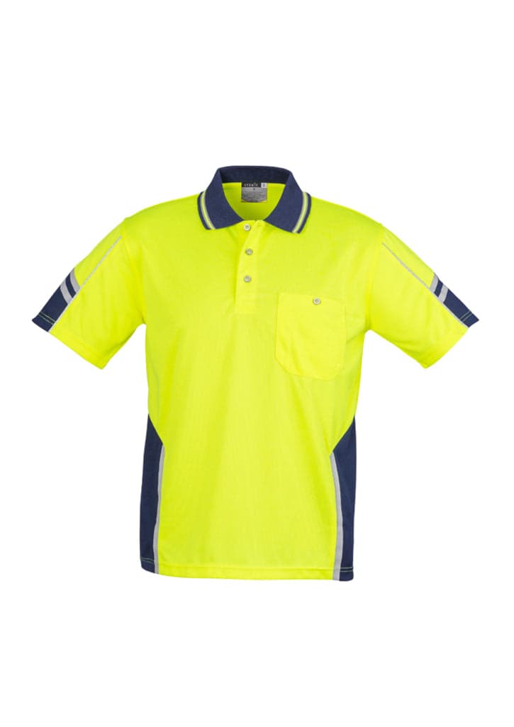 Hi Vis Mens Squad S/S Polo in Yellow/Navy