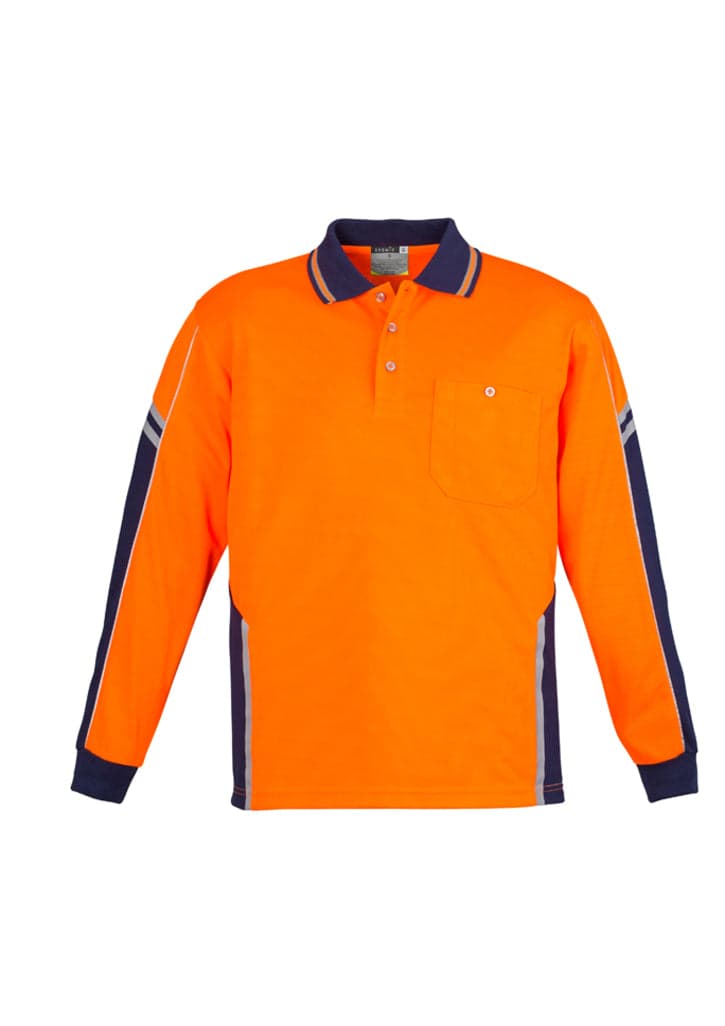 Hi Vis Mens Squad L/S Polo in Orange/Navy