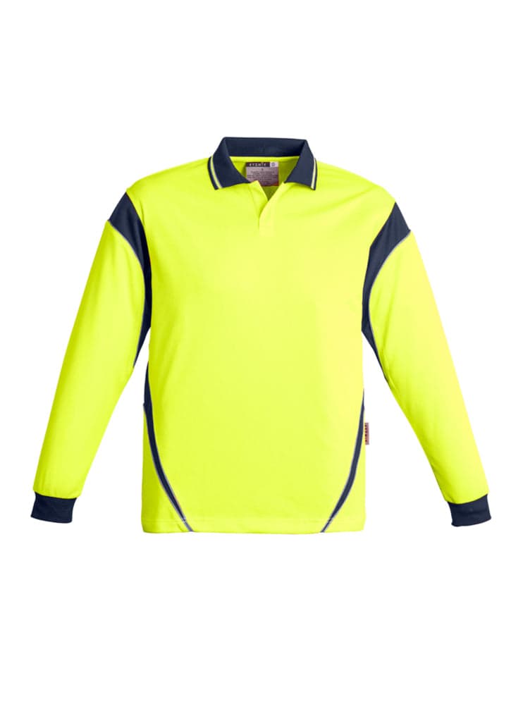 Hi Vis Mens Aztec L/S Polo in Yellow/Navy