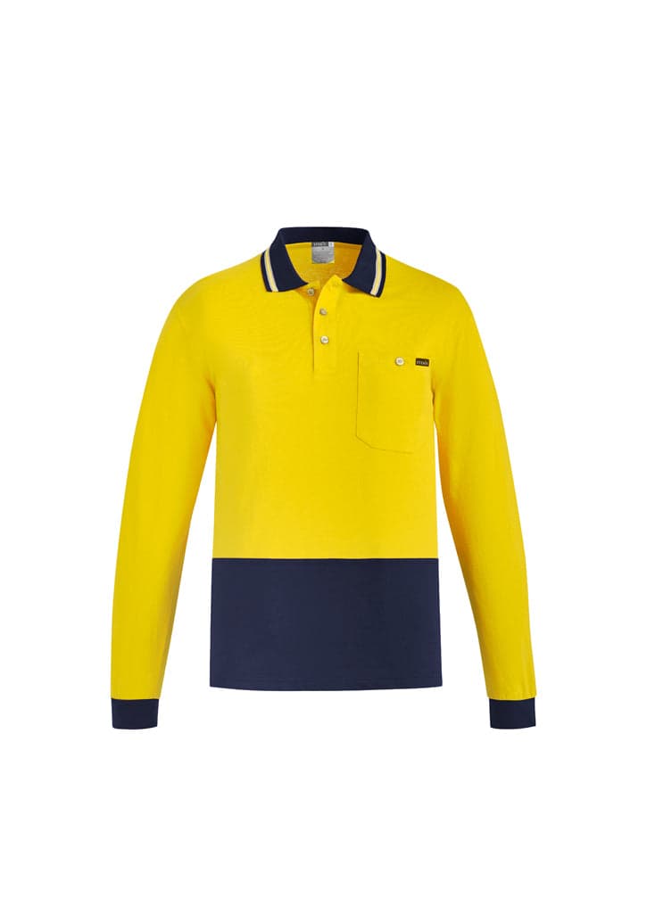 Hi Vis Mens Cotton L/S Polo in Yellow/Navy
