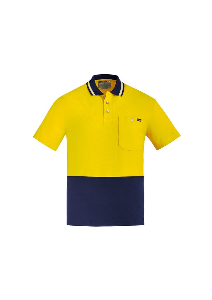Hi Vis Mens Cotton Polo in Yellow/Navy