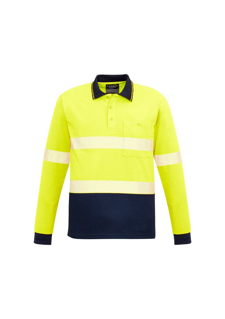 Unisex Hi Vis Segmented L/S Polo - Hoop Taped in Yellow/Navy