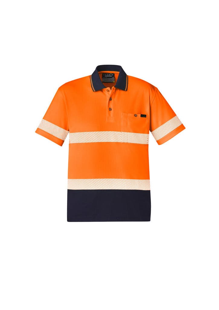 Unisex Hi Vis Segmented S/S Polo - Hoop Taped in Orange/Navy