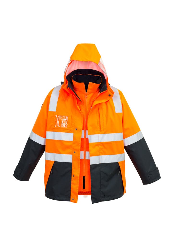 Mens Hi Vis 4 in 1 Waterproof Jacket in Orange/Navy