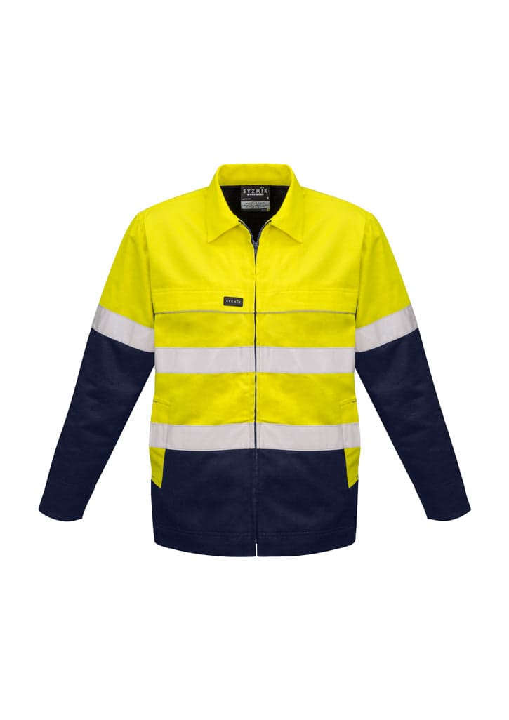 Mens Hi Vis Cotton Drill Jacket in Yellow/Navy