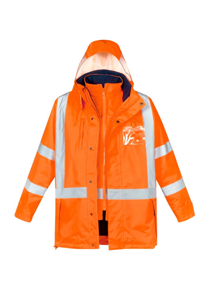 Mens Hi Vis X Back Taped 4 in 1 Waterproof Jacket in Orange/Navy