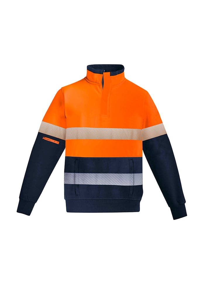Mens Orange Flame HRC 2 Hoop Taped 1/4 Zip Brushed Fleece in Orange/Navy