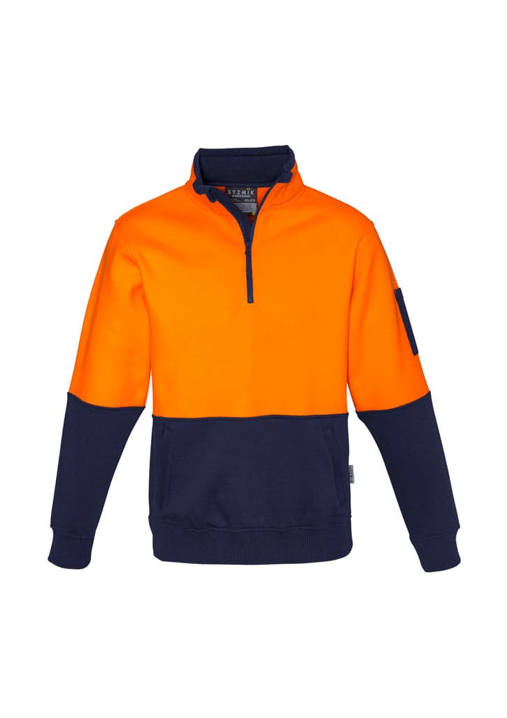 Unisex Hi Vis Half Zip Pullover in Orange/Navy