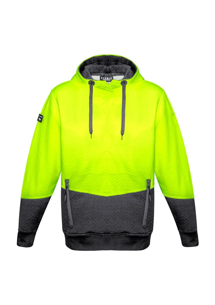 Unisex Hi Vis Textured Jacquard Hoodie in Yellow/Charcoal