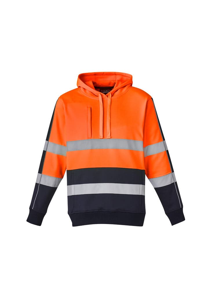 Unisex Hi Vis Stretch Taped Hoodie in Orange/Navy