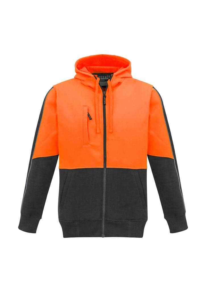 Unisex Hi Vis Full Zip Hoodie in Orange/Charcoal