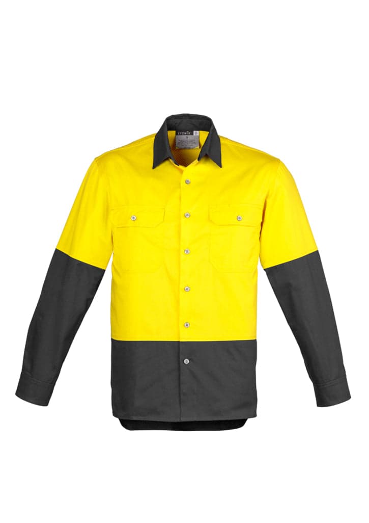 Mens Hi Vis Spliced Industrial Shirt in Yellow/Charcoal