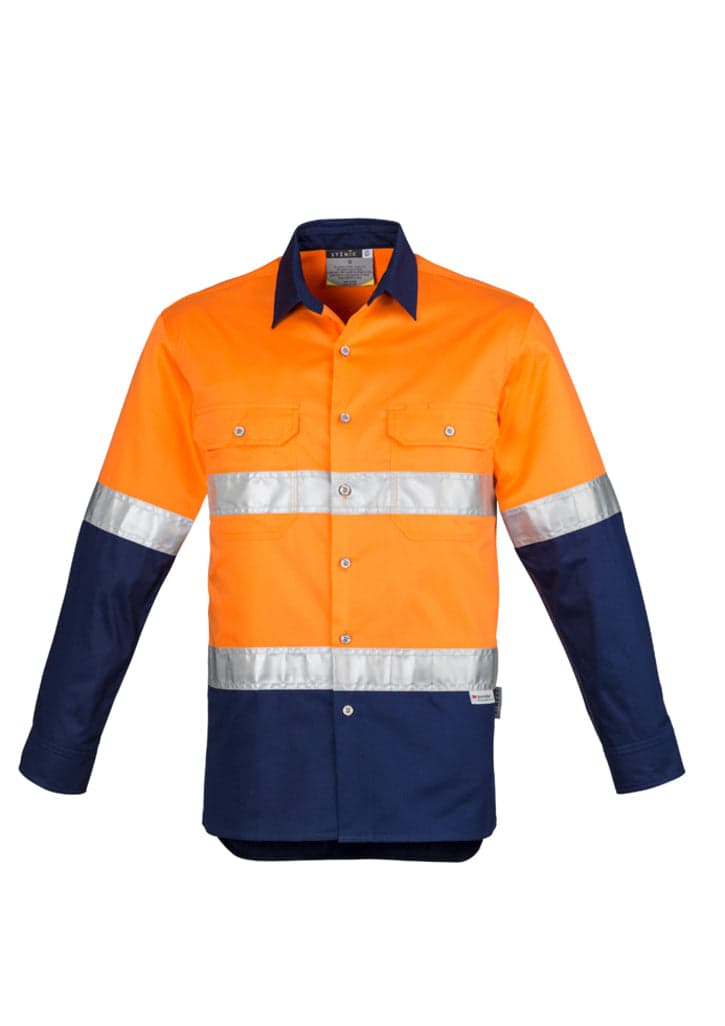Mens Hi Vis Spliced Industrial Shirt - Hoop Taped in Orange/Navy