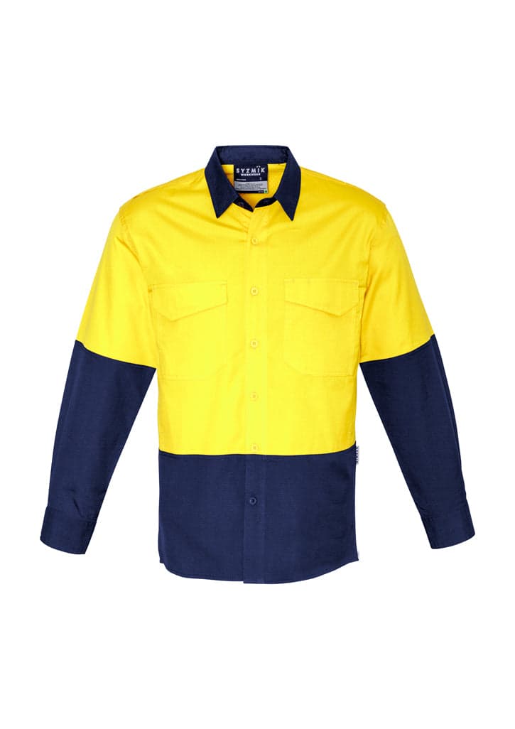 Mens Rugged Cooling Hi Vis Spliced Shirt in Yellow/Navy