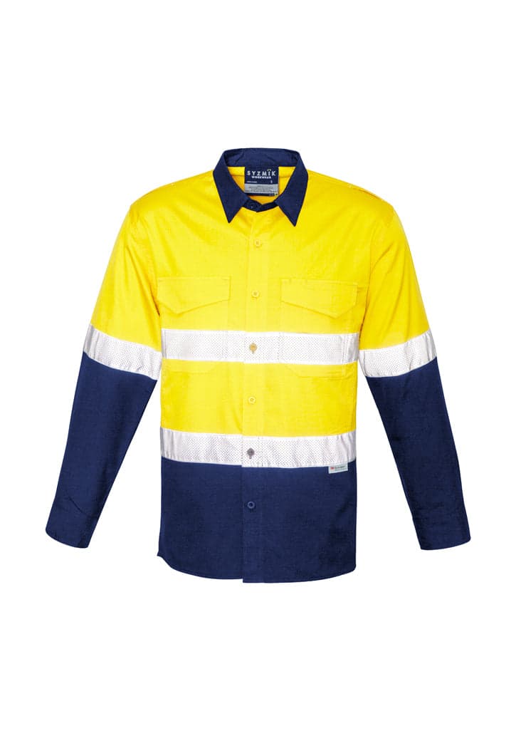 Mens Rugged Cooling Taped Hi Vis Spliced Shirt in Yellow/Navy