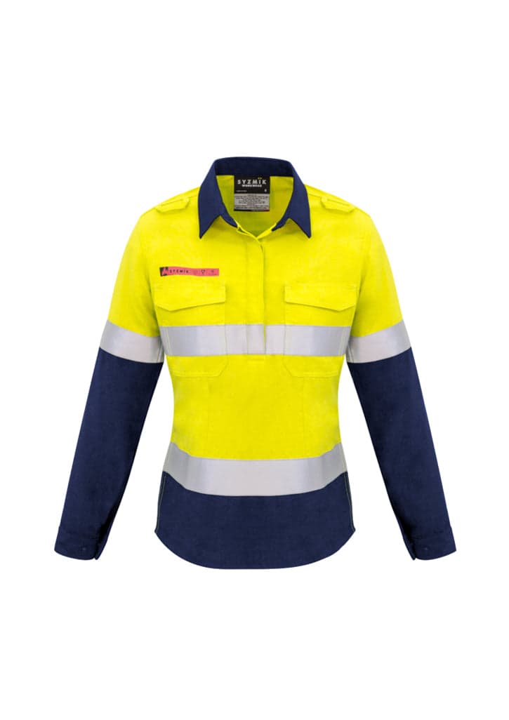 Ladies FR Closed Front Hooped Taped Spliced Shirt in Yellow/Navy