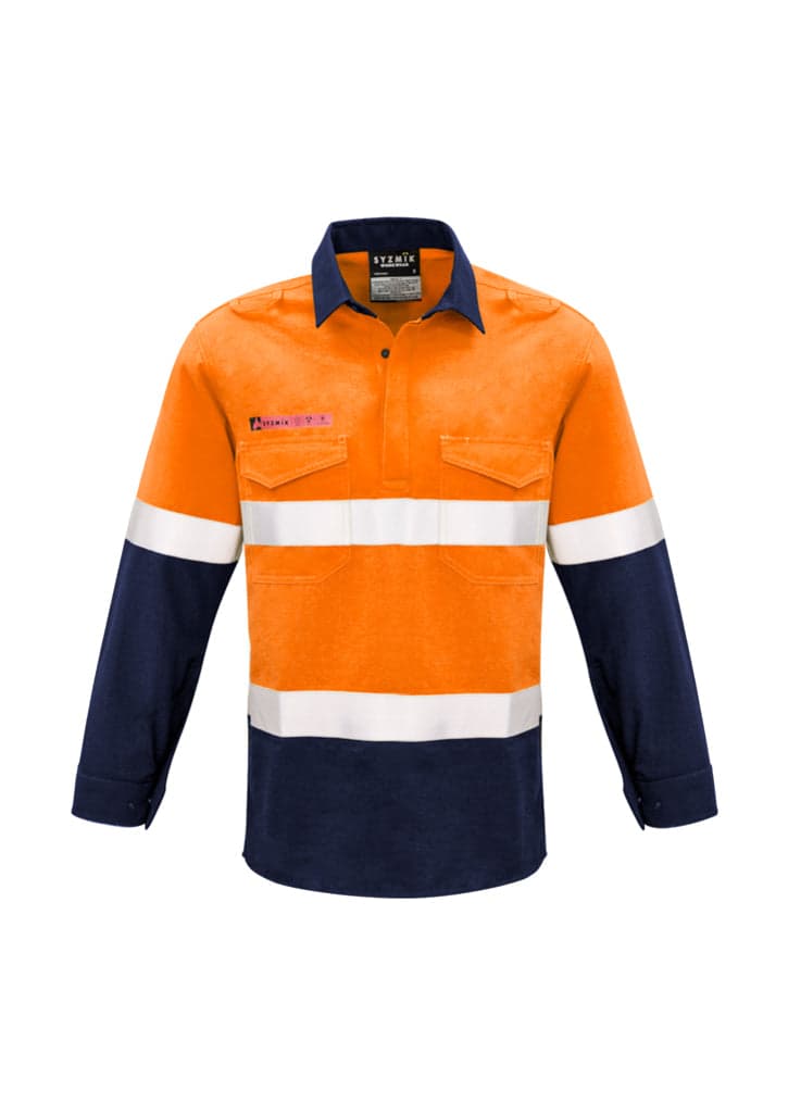 Mens FR Closed Front Hooped Taped Spliced Shirt in Orange/Navy