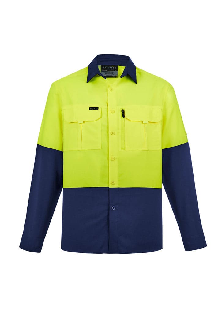 Mens Hi Vis Outdoor L/S Shirt in Yellow/Navy